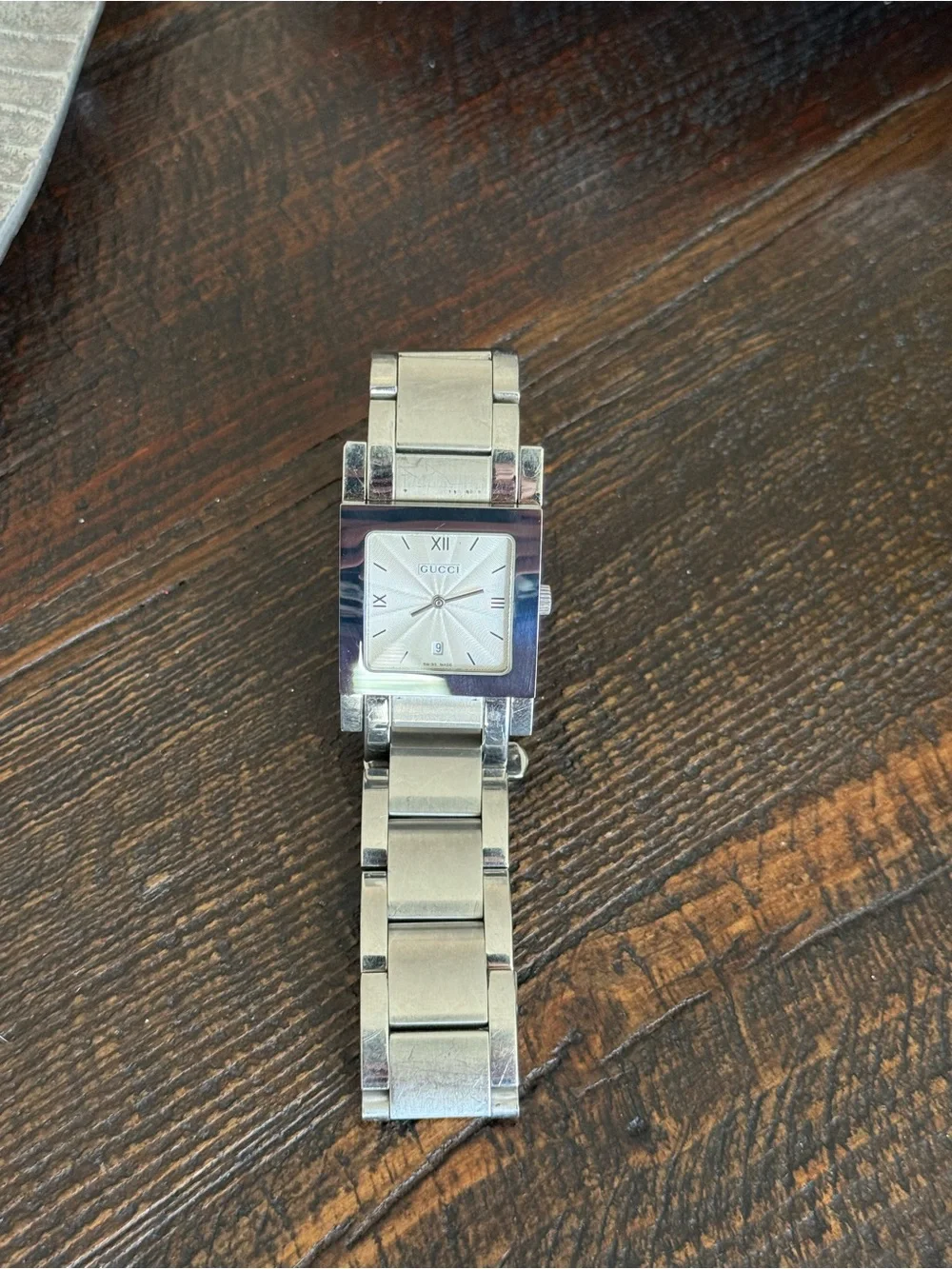Men's Gucci Silver Stainless Steel Square Dial Bracelet Watch